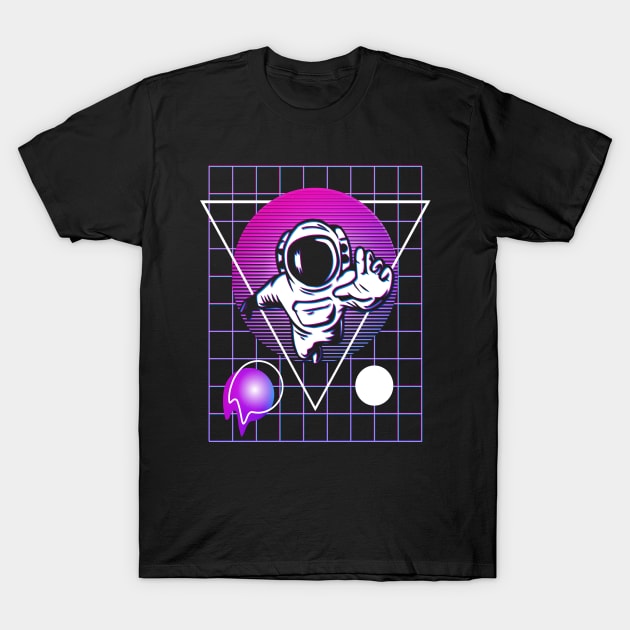 Astronaut Outrun Synthwave 80's T-Shirt by Sassee Designs